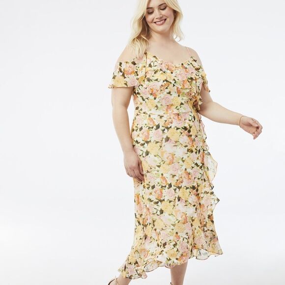 ✨2xHP✨Ruffled Cold Shoulder Floral Maxi Dress✨ - Picture 2 of 8